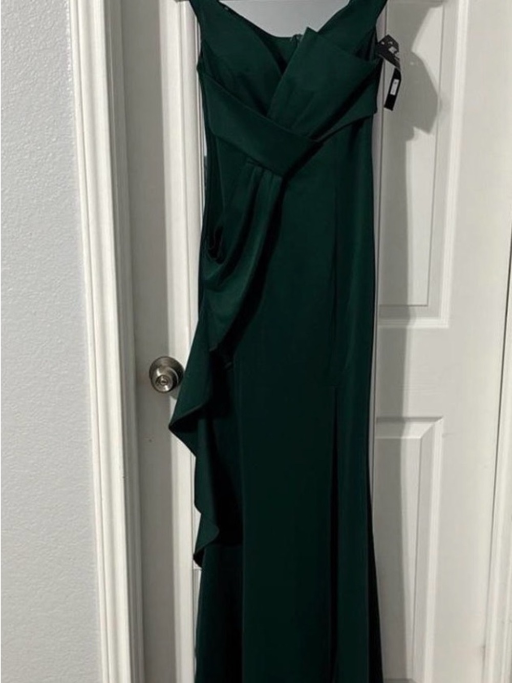 Kali Emerald Green Maxi Dress with Draped Side Ruffle